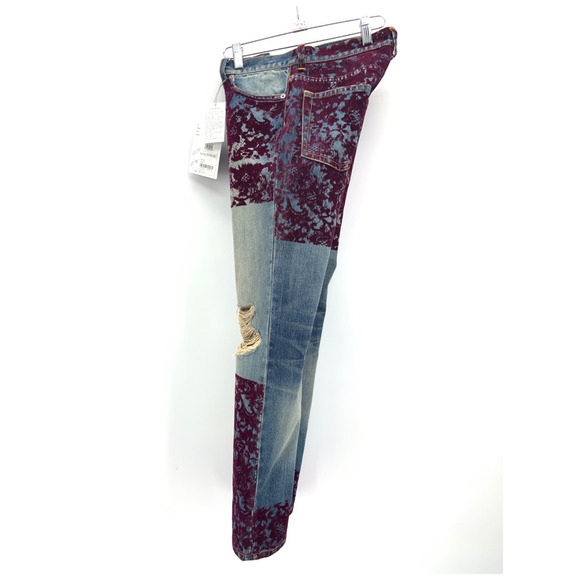 NWT Jun Takahaski Undercover Womens 2‎ Jeans Tapered Leg Blue Flocked 2YK 90s - Picture 5 of 12